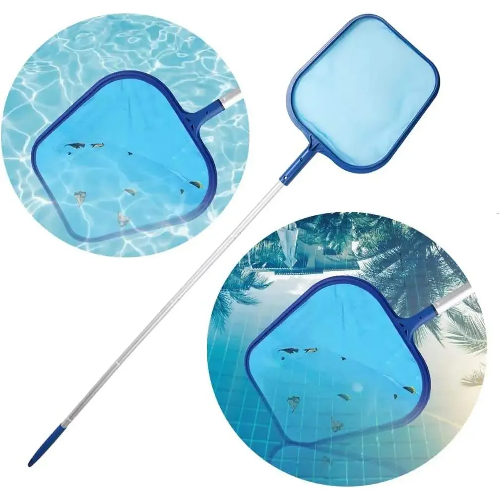 

5rods/63' Gerimport Collect Pool Leaves Telescopic Blue Pole Fish Pond Skimmer Net Pool Leaf Net Rake Pool Cleaning Accessories