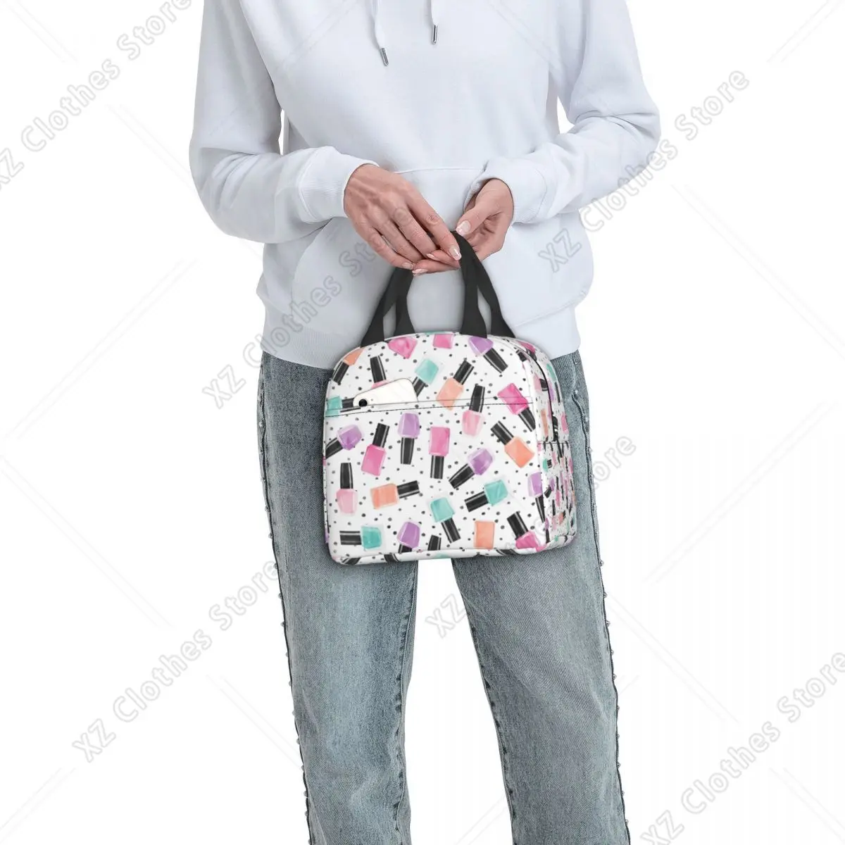 Custom Nail Polish Polka Dots Insulated Lunch Bags for School Office Waterproof Cooler Thermal Bento Box Women Kids