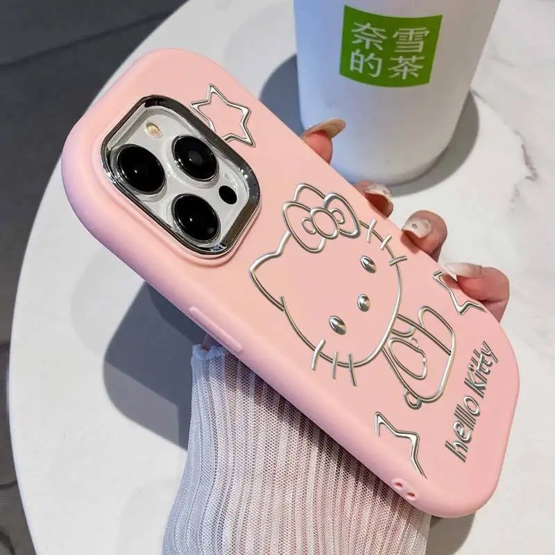 

Sanrio Hello Kitty Cute Cartoon Phone Cases for iPhone 15/14/13/12/11 pro Max Mini XR XS 7/8 plus Anti-Drop Poft Cover Pink Girl