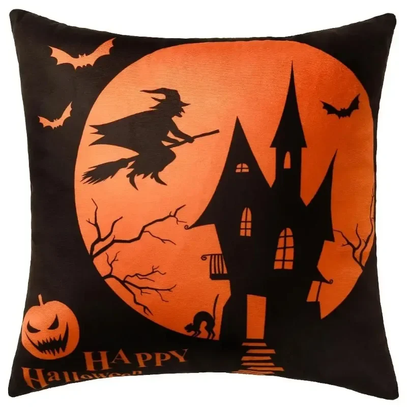 Halloween Cushion Cover Decorative Throw Pillow Cover 45x45cm Yellow Pumpkin Pillow Case Wizard Home Decor Witch Pillowcase 1pc