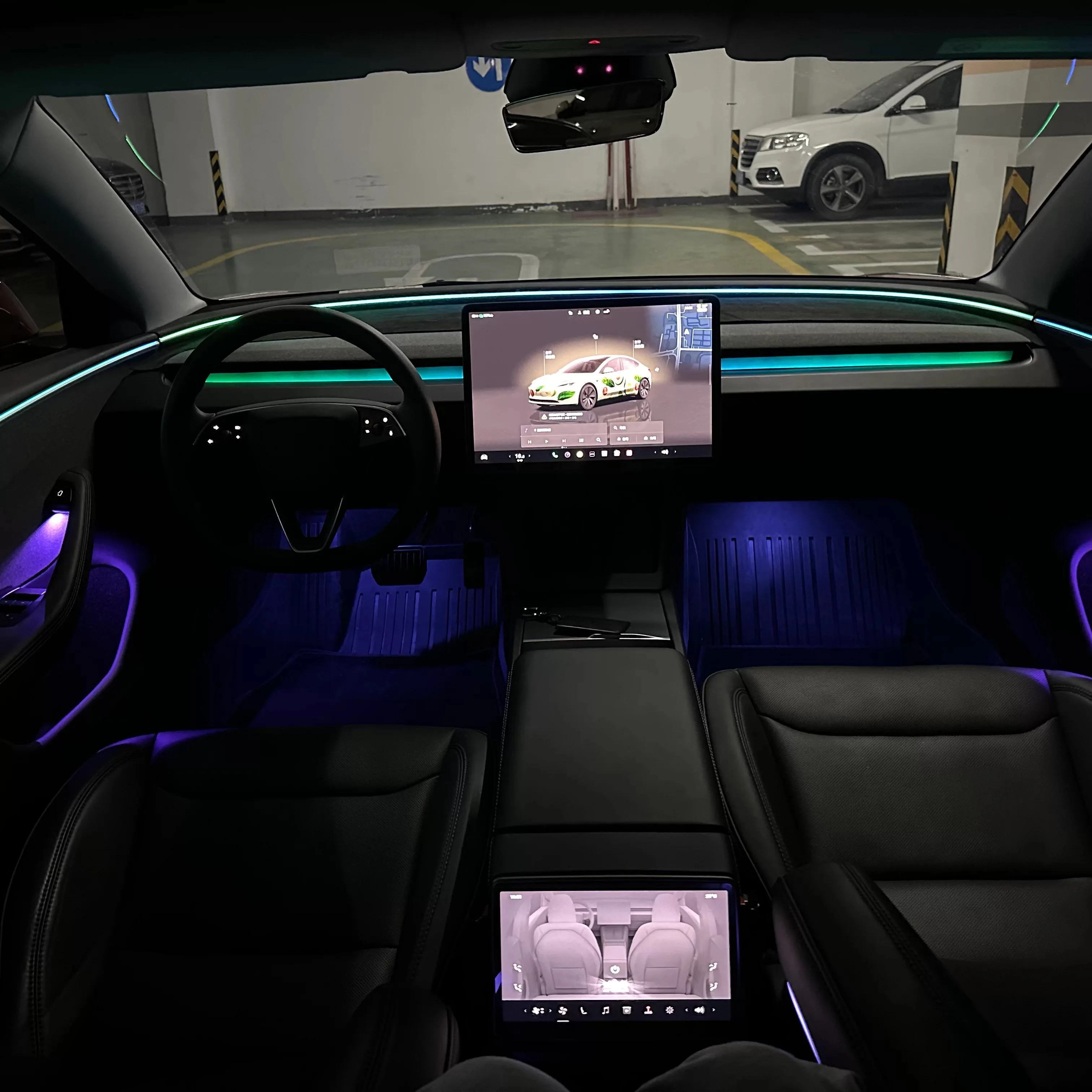 Upgrade 256 Colors Symphony Car Interior Ambient Lights for Tesla Model 3 APP Remote Control Dream Color Atmosphere Lamp