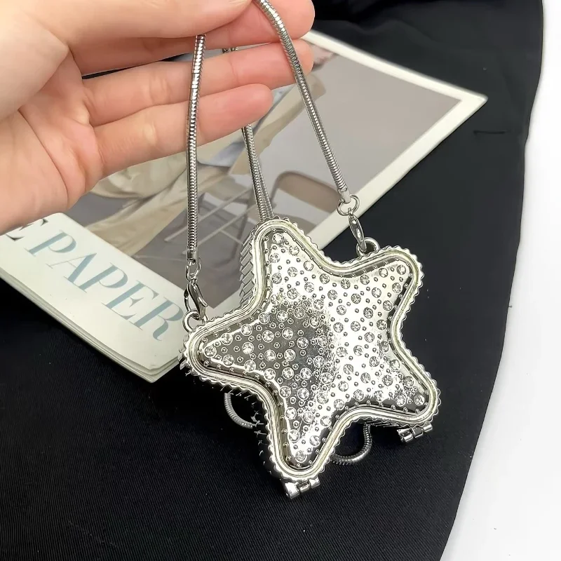 

Fashion Metal Pentagram Shoulder Bags for Women Highquality Banquet Bag with Diamond Inlay Crossbody Bag Mini Accessory Bag