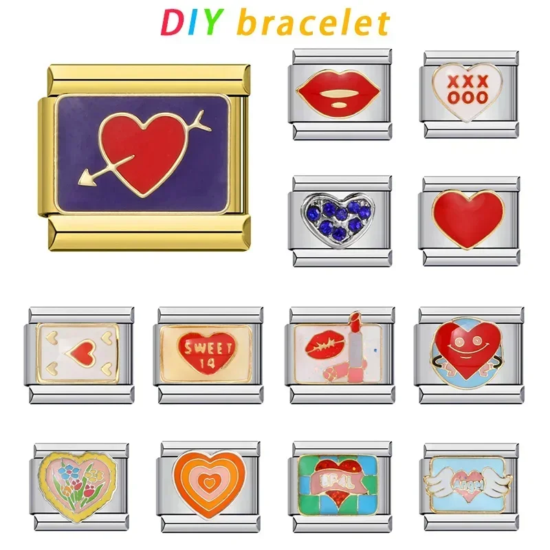 New Valentine Elements Italian Module Bracelet Stainless Steel Welded Drip Oil Cartoon DIY Fashion Bracelet 