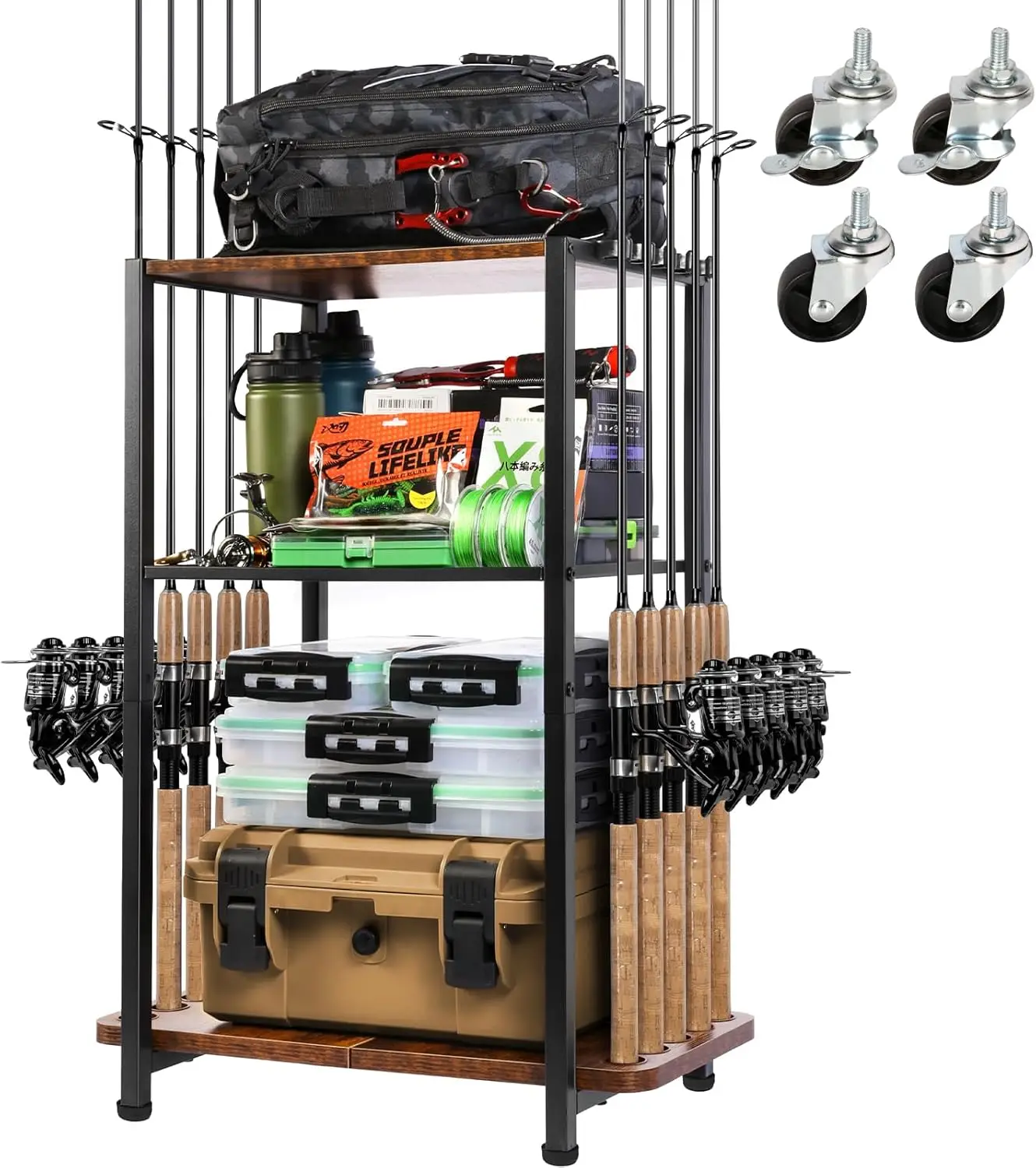 Fishing Rod Holder for Garage Storage, Holds Up to 10 Rods and Gear