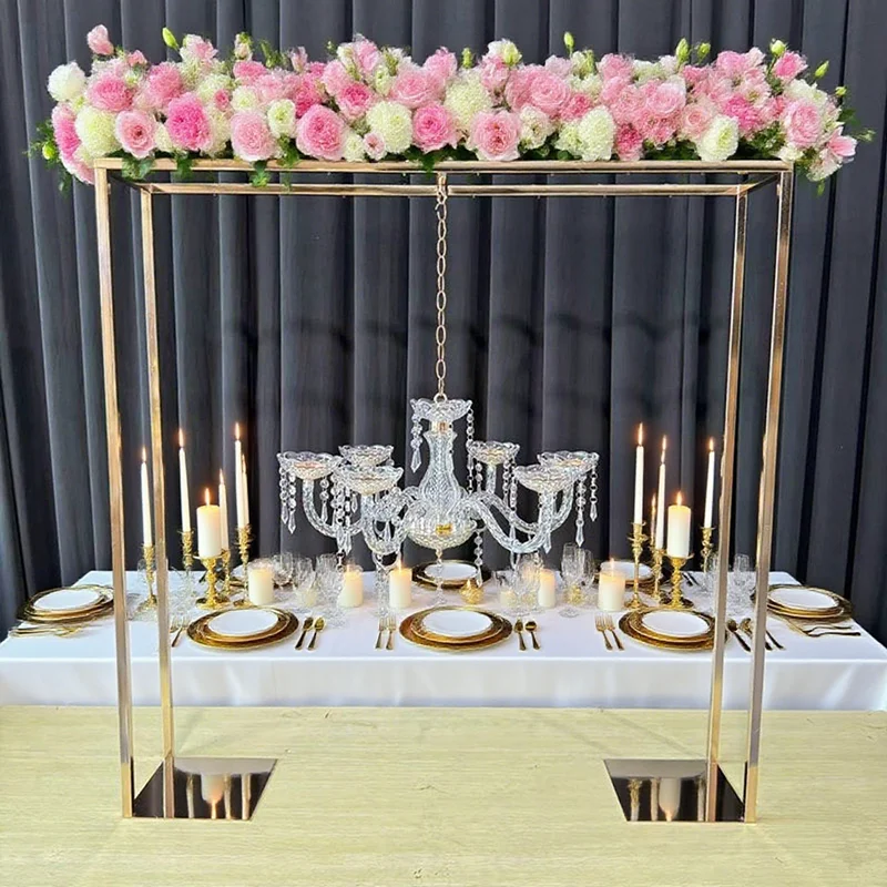 2/5Pcs Electroplated Iron Gold Square Frame Flower Stands for Wedding Birthday Party Table Center Decor Festive Supplies