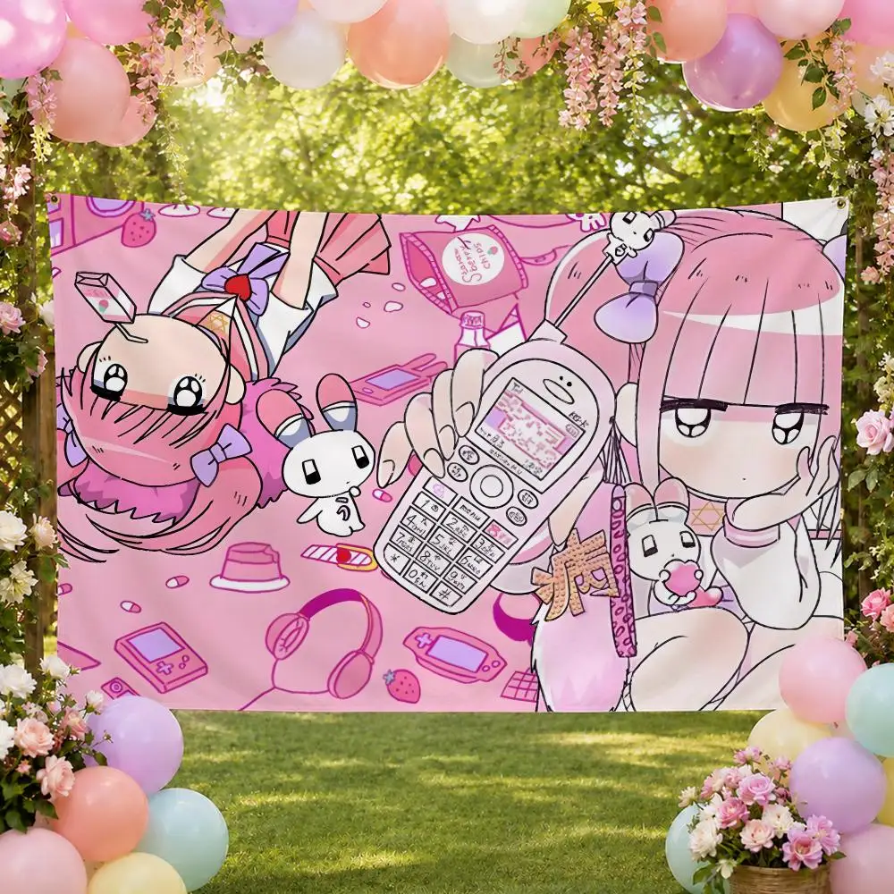 Art M-Menhera-chan Yami Kawaii Girl Flags Fan Banner Tapestry Wall Hanging Garage BarDorm Camp Party Outdoor Home Decor Gift