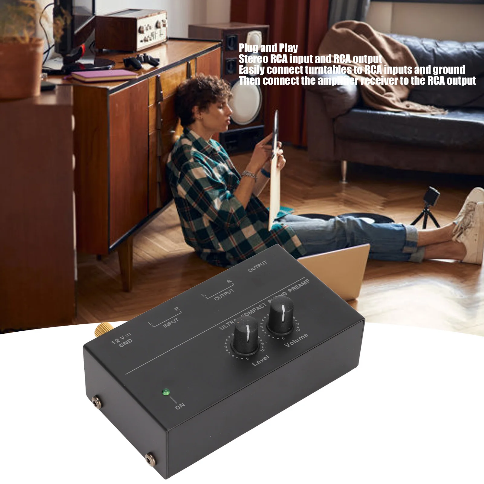 PP500 Phono Preamp Low Noise Stereo  Input  Output Knob Control Mini Record Player Preamplifier Record Player Preamplifier