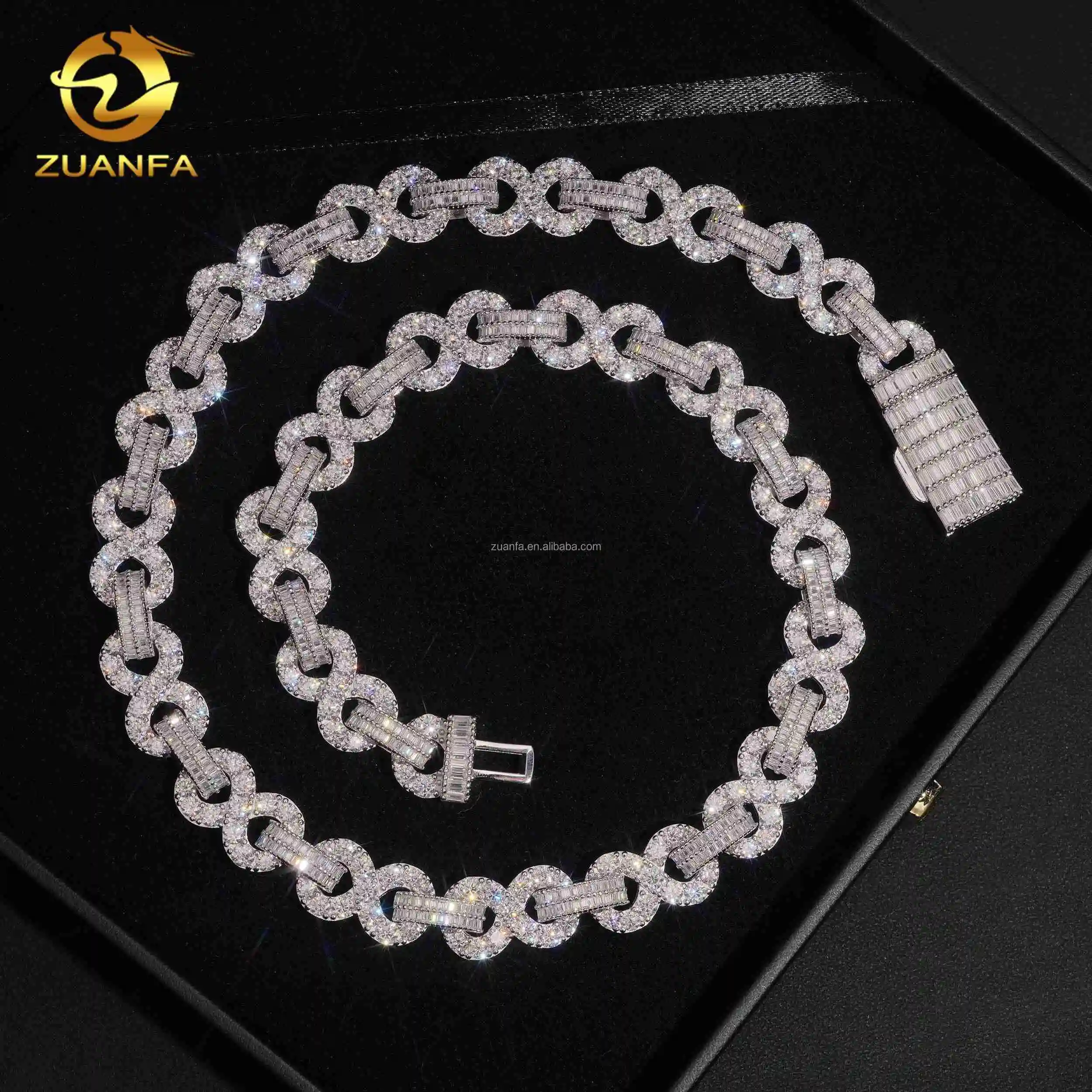 13mm Pass Diamond Tester GRA Certificate 925 Solid Silver 8 Shape Iced Out VVS1Baguette Moissanite Infinity Cuban Link Chain，