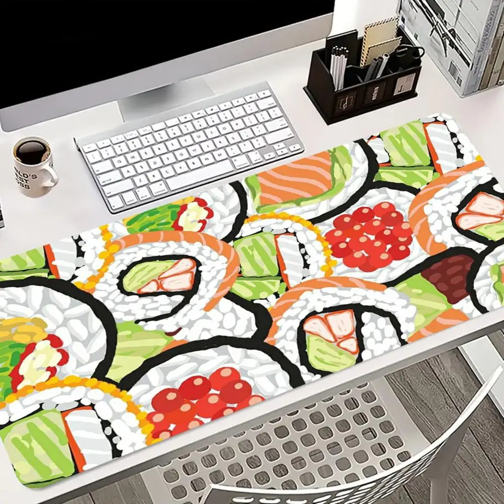 Ramen Sushi Food Print PU Leather Large Mouse Pad Waterproof Non-Slip Rubber Desk Mat Easy Clean Gaming Office Keyboard Decor