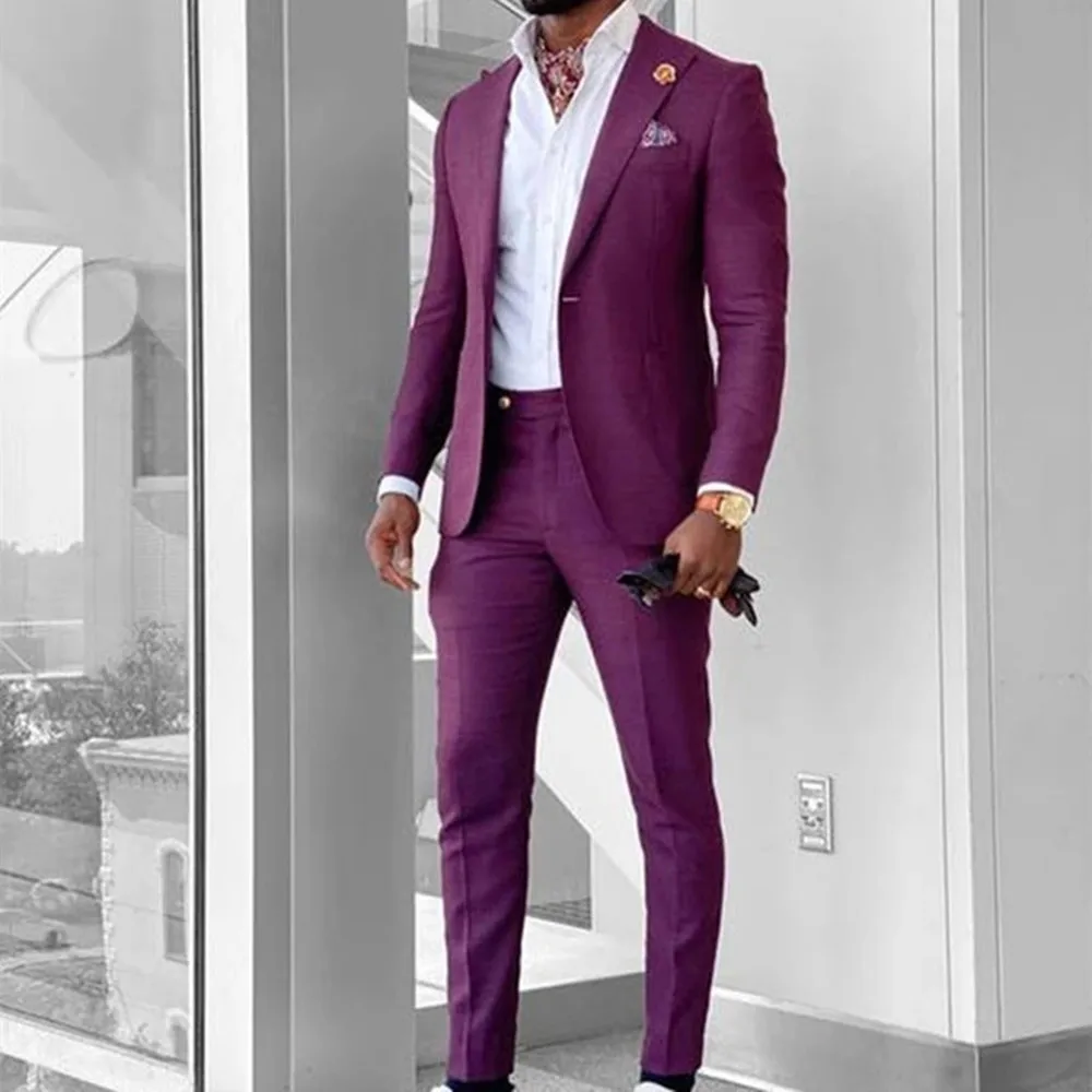

CustomizedFashion Groom Wedding Slim Fit Tuxedos Costume Homme Peak Lapel Blazer Jacket Pants Business Formal Classic Men Suits