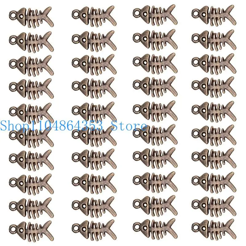 652F 40pcs Fishbone Charm for Jewelry Crafting Supplies Vintage Bronze Pendant Set