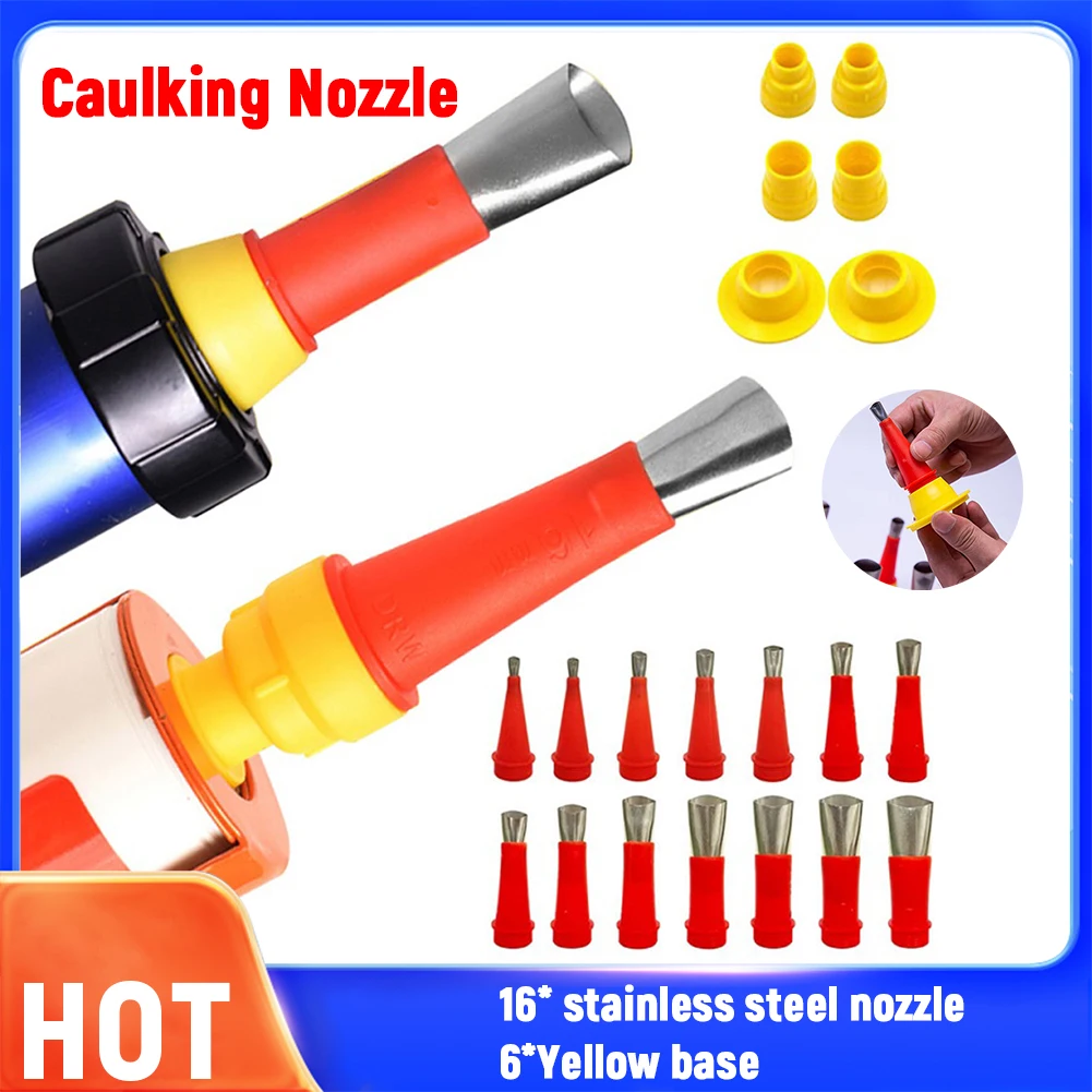

16Pcs Stainless Steel Caulking Finisher Glue Nozzle Applicator+6Pcs Base Kits Improvement Construction Tool