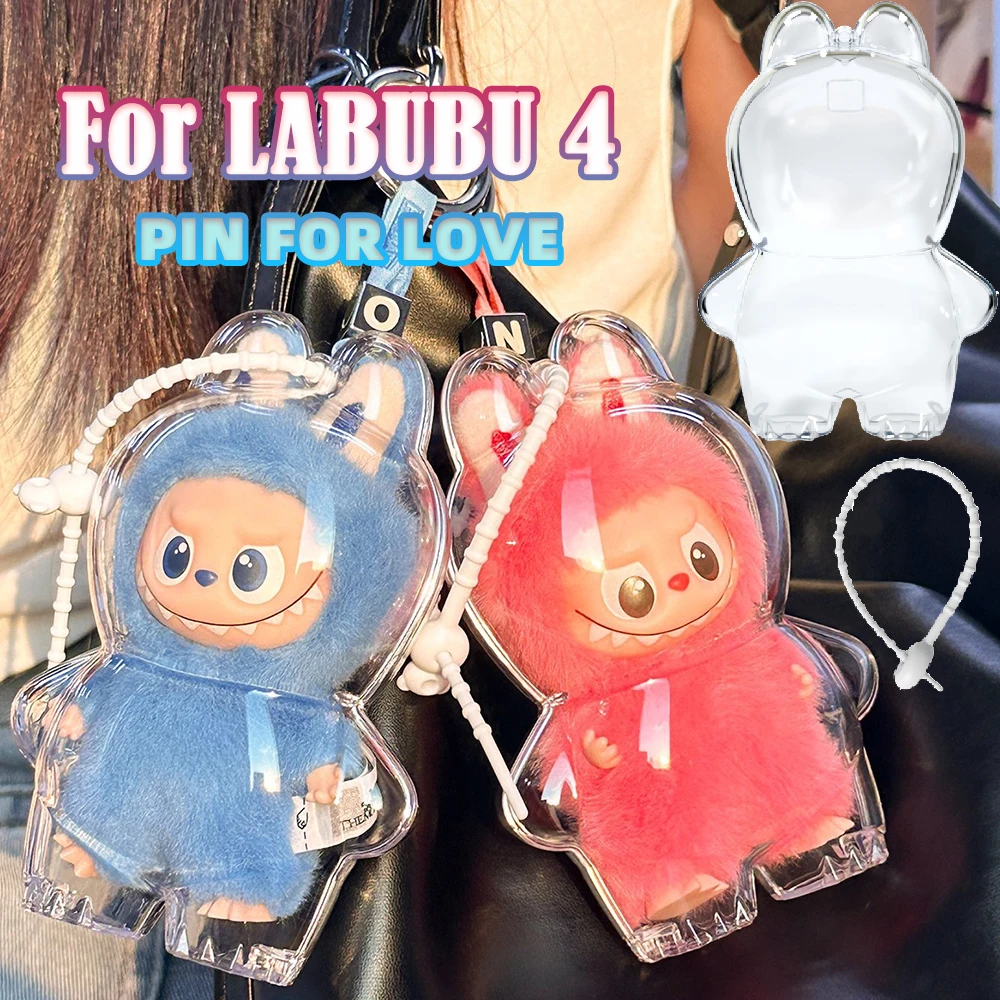 

Transparent Protective Case For LABUBU 4 PIN FOR LOVE Series Protector Cover Storage Box Doll Accessories with Silicone rope