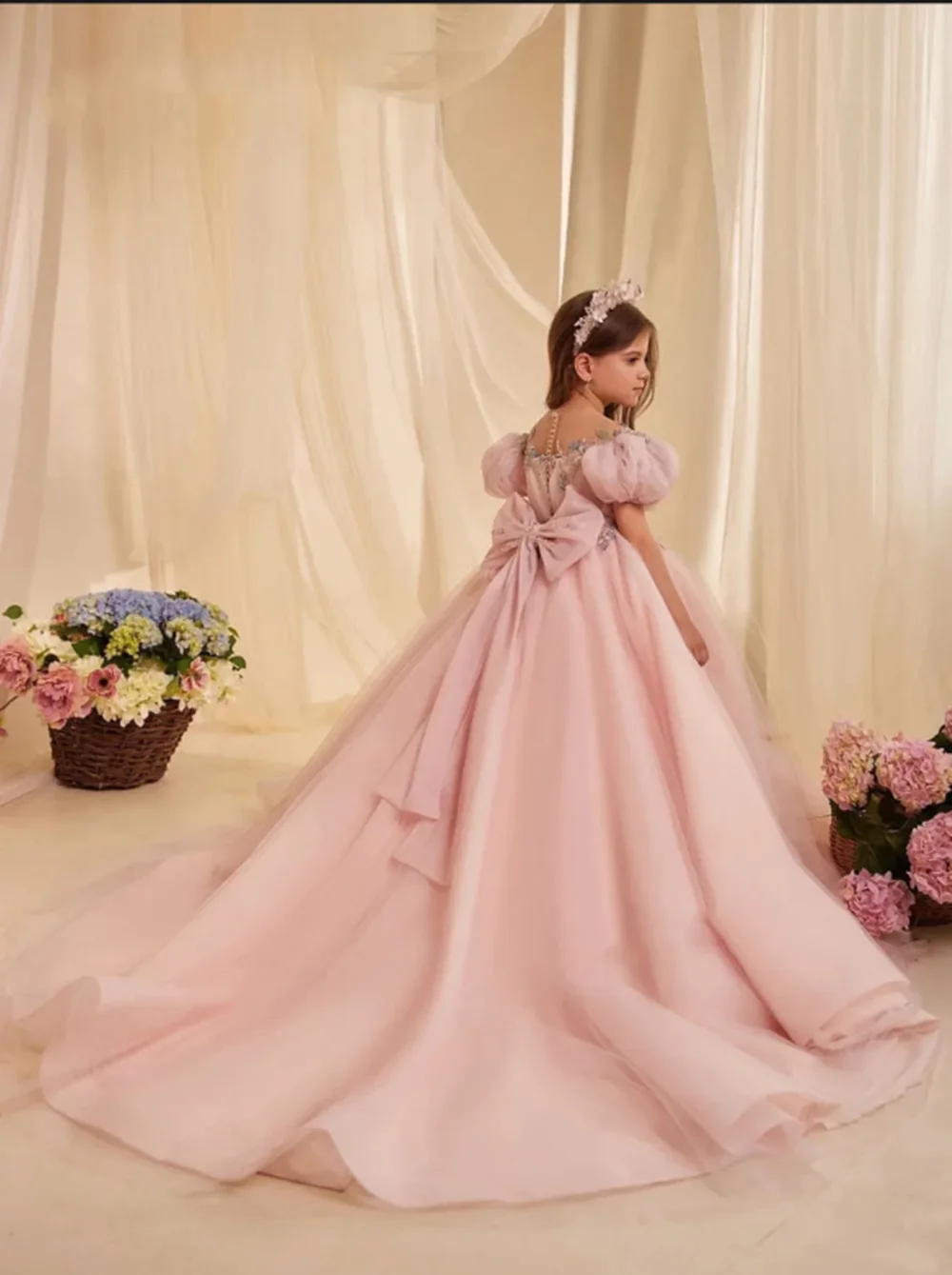 Abiti da festa per bambini Glitter di lusso strati abito da ballo ragazza abito da principessa Appliques di fiori vestito da bambina