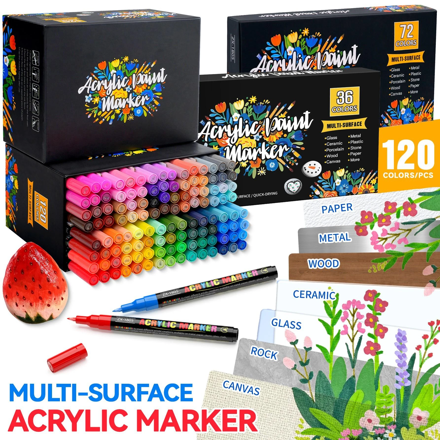 

Ultra-Fine Acrylic Marker Set, Available in 36/72/120 Colors, 0.7mm Tip, Water-Based, Waterproof, Quick-Drying, Non-Fading, Suitable for Multiple Materials (Glass / Ceramic / Wood / Stone / Paper / Canvas), Art Drawing / DIY Crafts / Graffiti Markers, a M