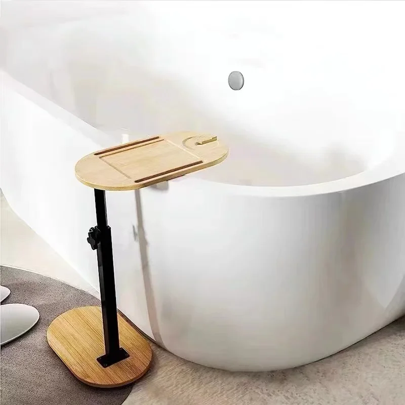 Bamboo Bath Tub Tray Table with Adjustable Height
