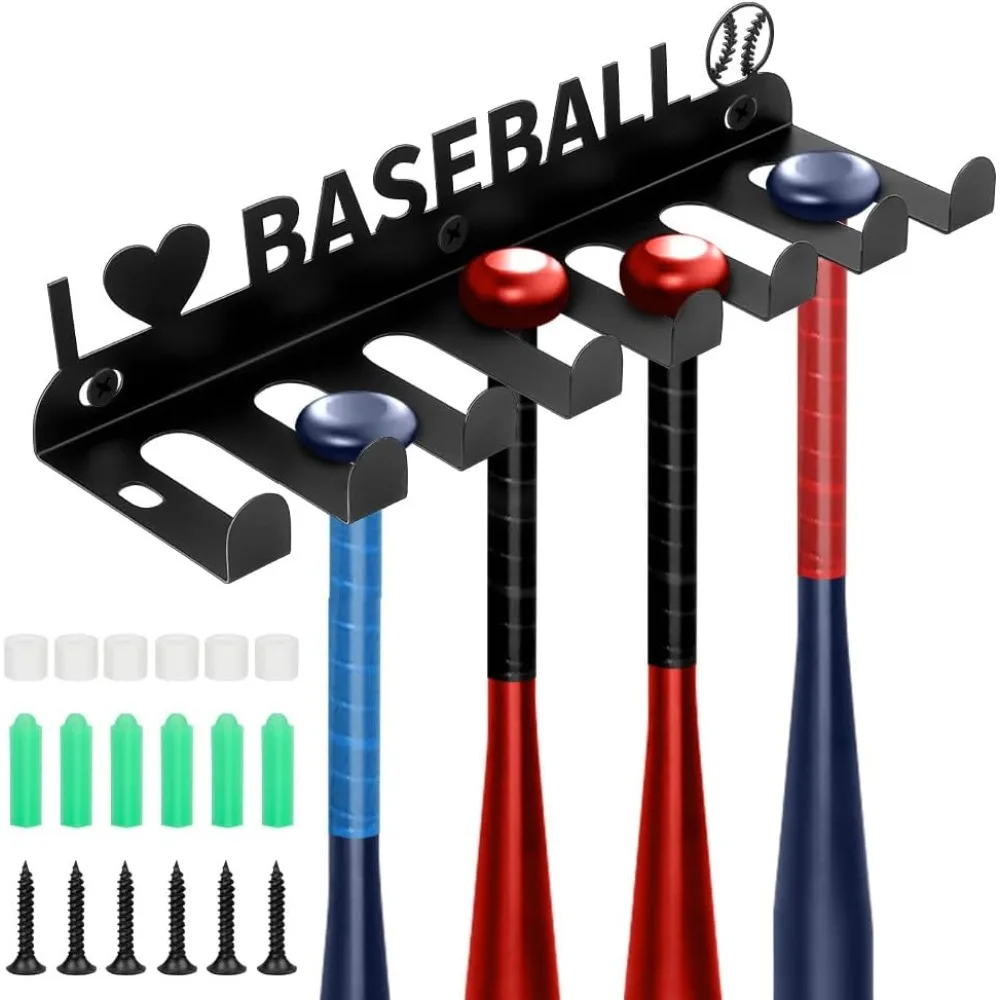 1 Set Wall Mount Baseball Bat Holder Iron Baseball Softball Bats Organizer Bat Rack