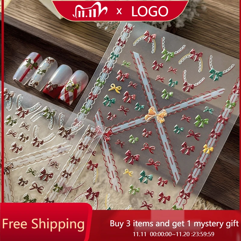 

1pcs Christmas Christmas Nail Art Sticker Snowflake Bow Sweet French-Style Colorful Nail Decoration Suitable for All Nail Shapes