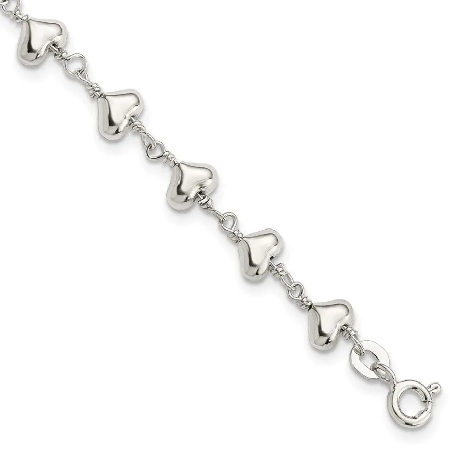 

Sterling Silver Polished Heart Link Bracelet