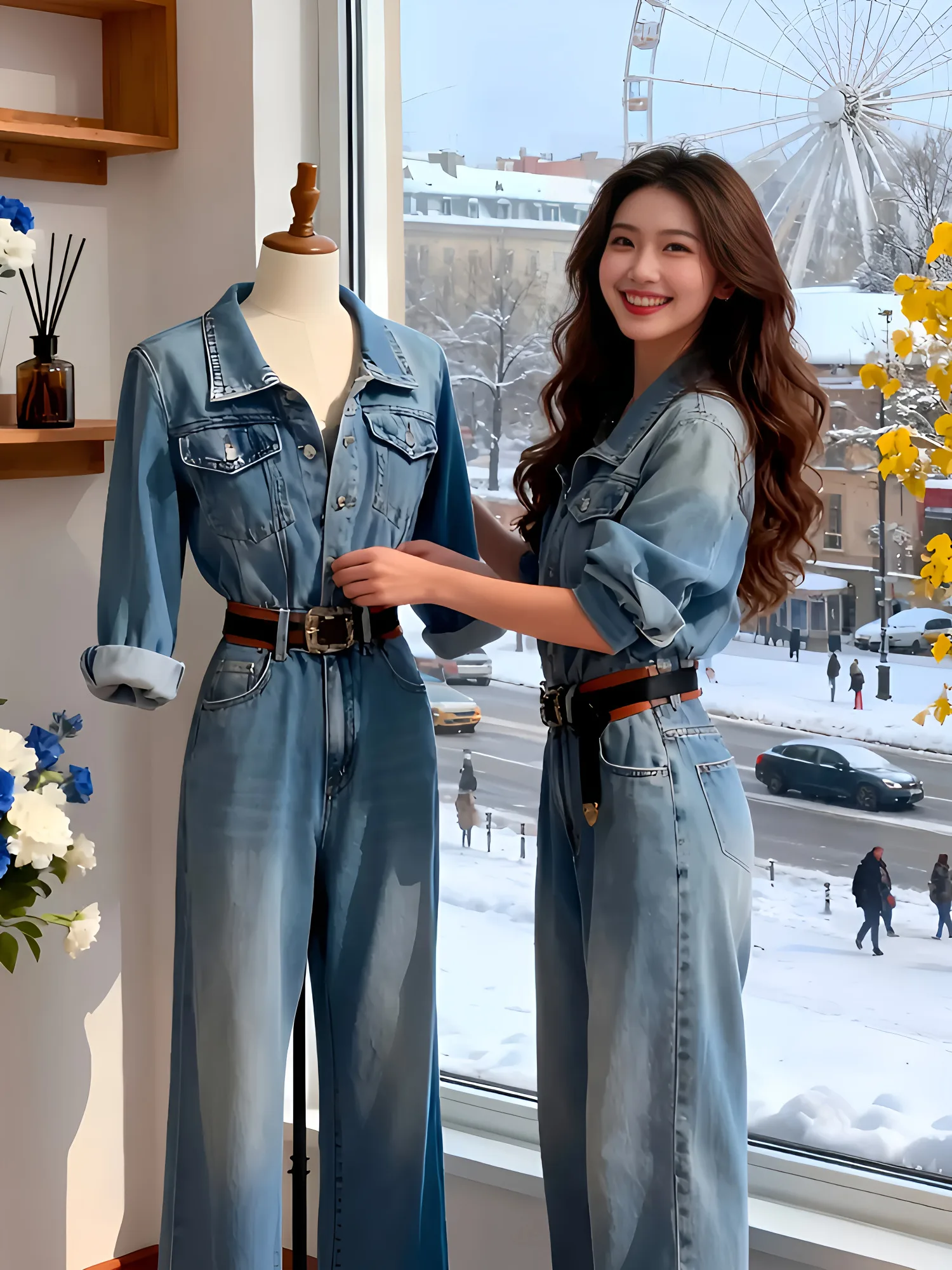 

Синий корейский винтажный джинсовый комбинезон, женский весенне-осенний новый широкий брюки с высокой талией, крутая одежда