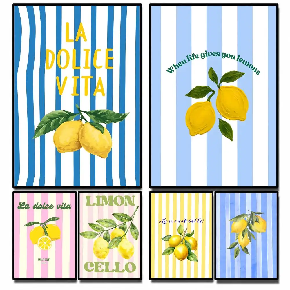 Art Citrus Floral Pattern Poster High-definition  stickers, suitable for bedroom, living room, home decoration