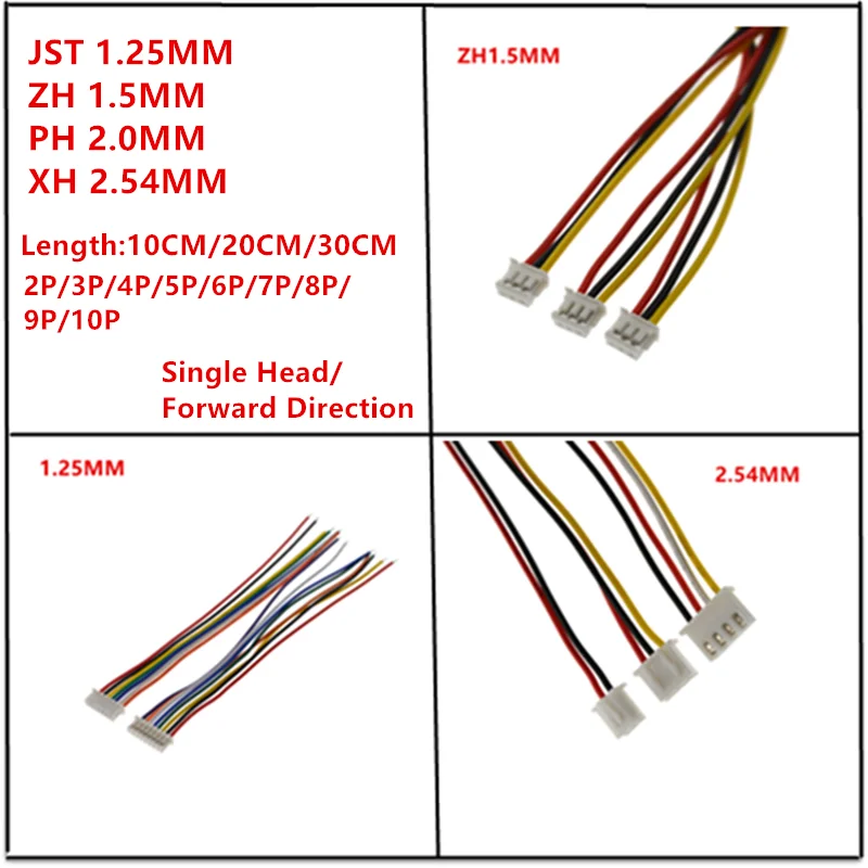 10Pcs/lot 1.25 1.5 2.0 2.54 JST/ZH/PH/XH 1.25MM 1.5MM 2.0MM 2.54MM Female Plug Connector With Wire 2/3/4/5/6/7/8/10P/12 Pin