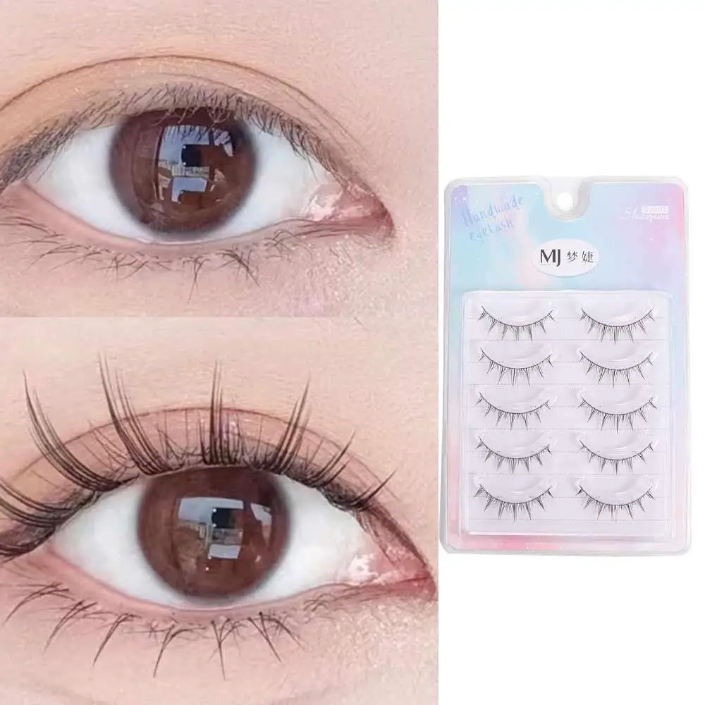 5 Pairs Fluffy False Eyelashes Waterproof Natural Soft Comic False Eyelashes Portable Transparent Stem Cosmetic Tool Girl