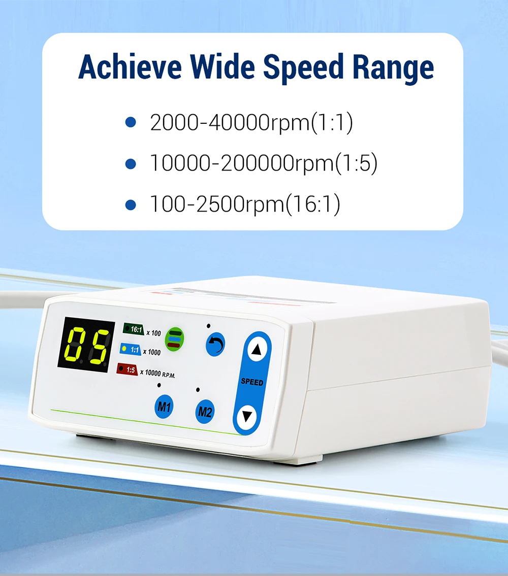 AZDENT Dental Elektrischer Mikromotor mit LED-Faseroptik, bürstenlos, interner Spray, passend für 1:1, 1:5, 16:1 Niedriggeschwindigkeits-Handstücke, klinisch – Detail 10