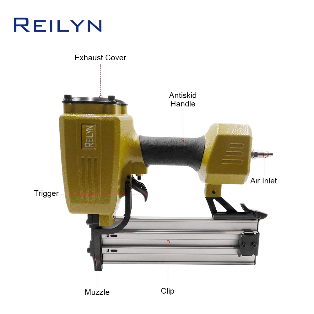 Reilyn ST64 Pneumatic Nail Gun Home Air Stapler Gravity Type Pneumatic Steel Nail Gun Concrete Nail Gun  Leg Length 18-64mm