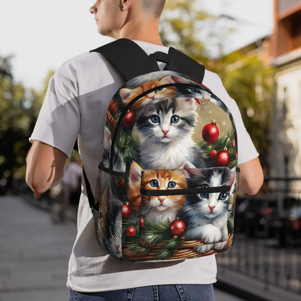 Cute Christmas Cat Kittens  Backpack Student BookBag Kids School Bag Computer Shoulder Bags for Boys Girls