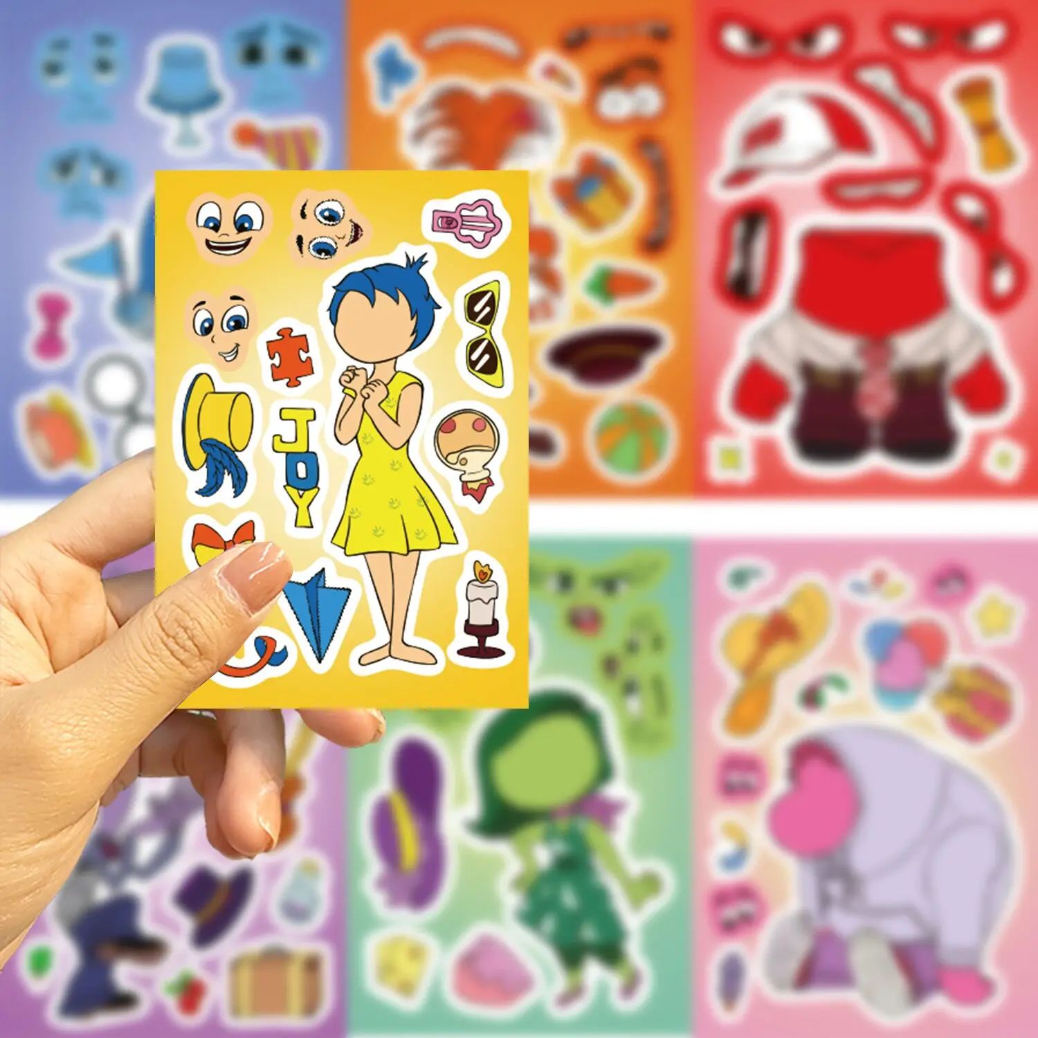 8/16Sheets Disney Inside Out Fantasy Animated Puzzle Stickers DIY Phone Laptop Luggage Skateboard Graffiti Decals Fun for Gift