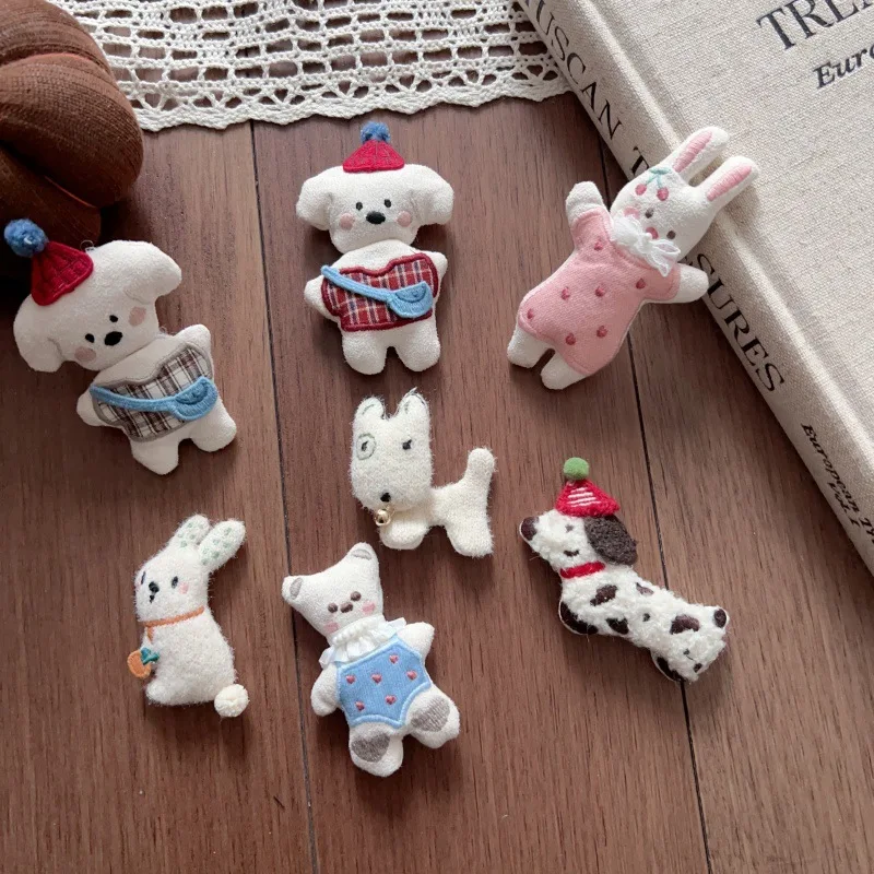 Premium Stuffed Cotton Bear Puppy Bunny Hair Clip Brooch Pin DIY Sewing Embellishment for Hat Shoe Garment Toy