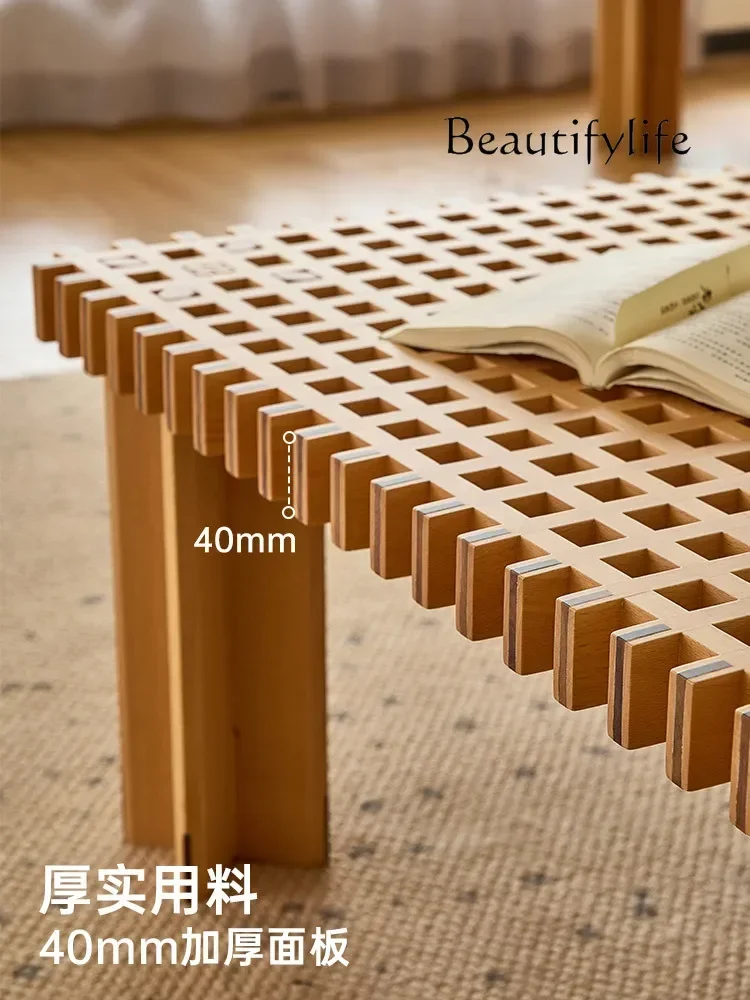 Vv O Japanese-style Living Room Household Small Apartment Creative Tea Table Waffle Coffee Table New Medieval Solid Wood Square