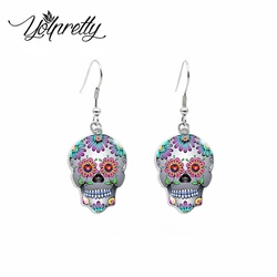 2023 New Arrival Fashion Colorful Mexican Sugar Skull Handcraft Acrylic Epoxy Fish Hook Dangles Earrings