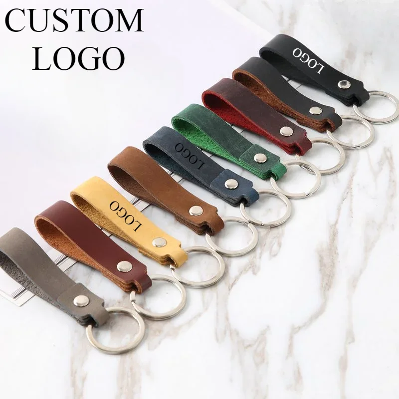 

Custom Vintage Leather Keychain Pendant Bag Car Key Chain Holder Laser Engrave Personalize Logo Keyring Gift for Men and Women