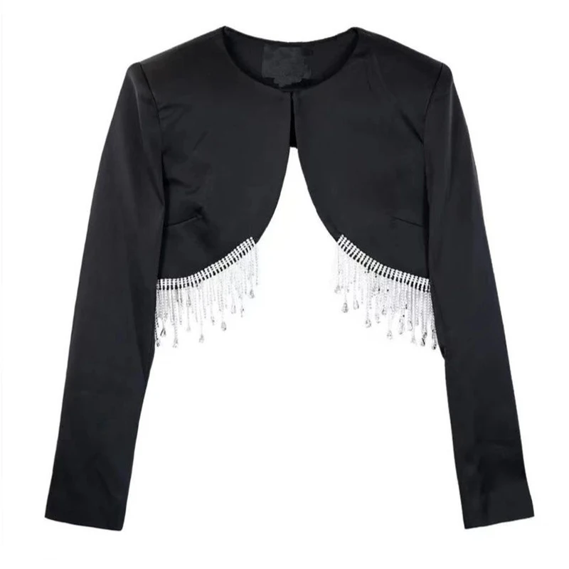 

Women's Small jacket 2024 new tassels and diamonds black fashion