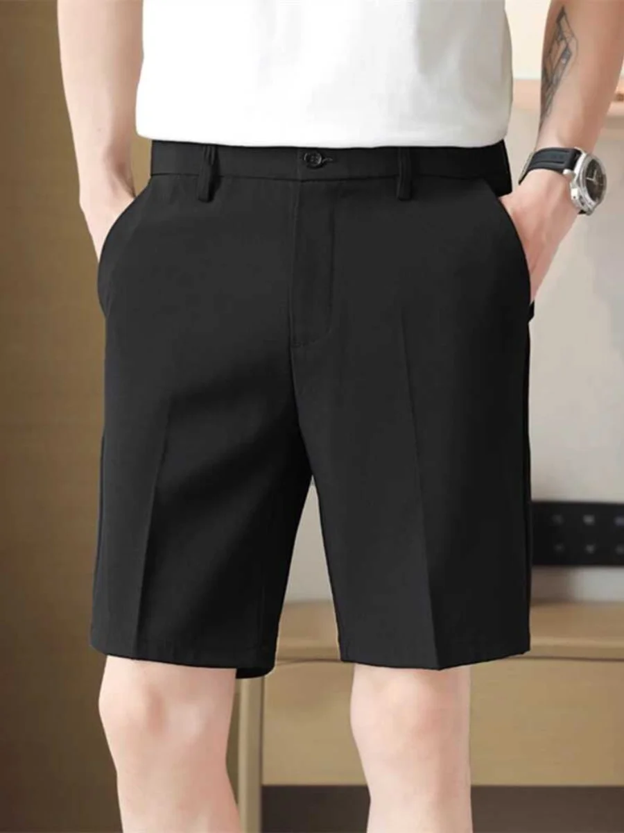 

Summer Thin Ice Silk Men's Loose Straight Leg orts Pants Faionable Casual Busin Sle ort Length Pure Color