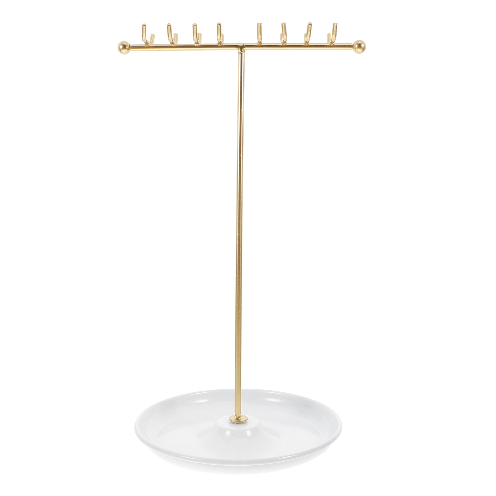 

T-shaped Multifunctional Jewelry Stand Necklace Display Organizer Earring Trinket Storage Golden Space-saving Durable for Home
