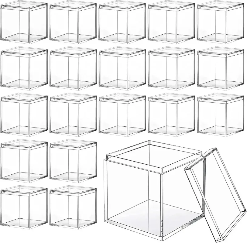 1-12pcs Acrylic Boxes Transparent with Cover Square Packing Box Protection Showcase Dustproof Food Candy Storage Container