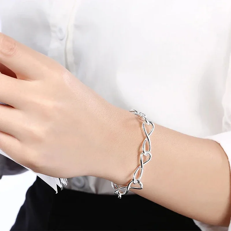 925 فضة الملتوية دائرة نمط شكل سلسلة سوار للنساء الأزياء الفاخرة حزب مجوهرات الزفاف عشاق هدية