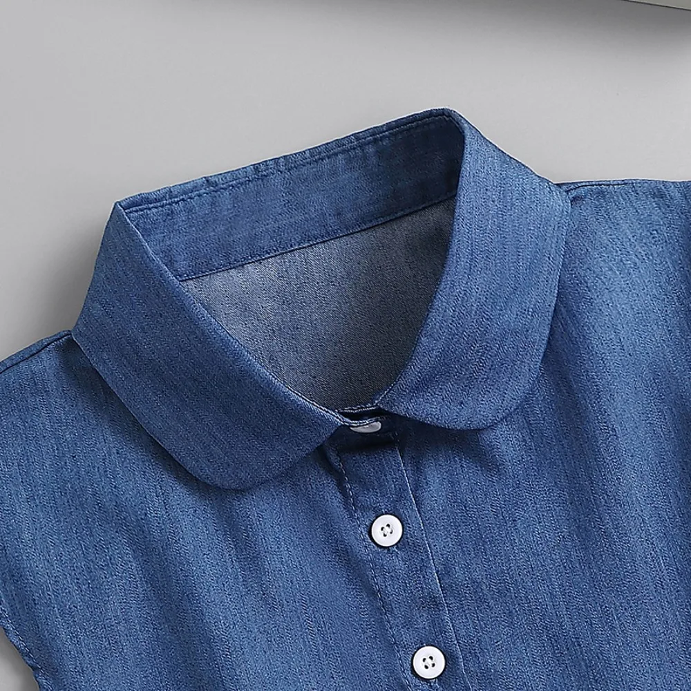 

Adjustable Straps Denim Fake Collar Korean Style Round Neck Detachable Collar All-match Solid Color Turtleneck Fake Collar