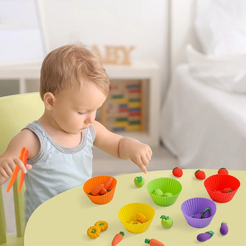 Montessori Material Rainbow Counting Fruit Math Toy Fruit Vegetable Color Sorting Matching Game Children Educational Sensory Toy