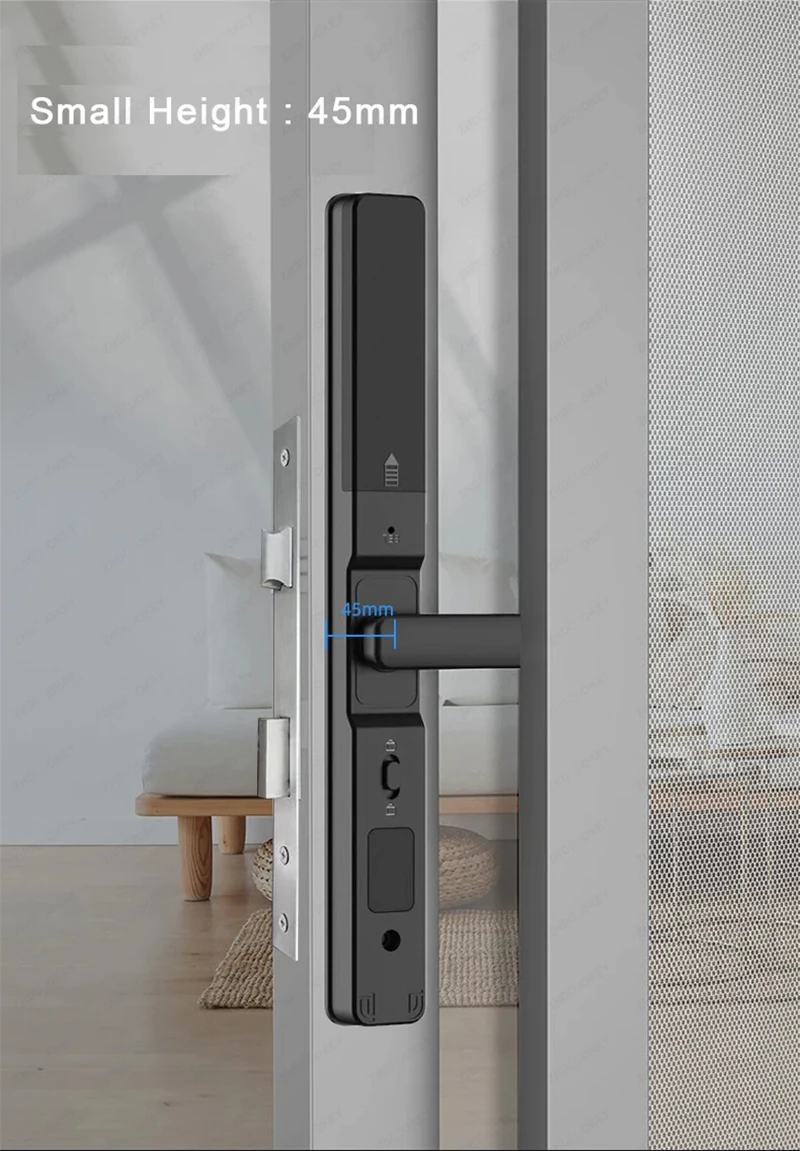 Schlankes 3,5 cm wasserdichtes Aluminium-Schiebetürschloss mit Fingerabdruck, Passwort, IC-Karte, schlüsselloser Zugang, elektronisches Türschloss, Alexa, Google – Detail 12