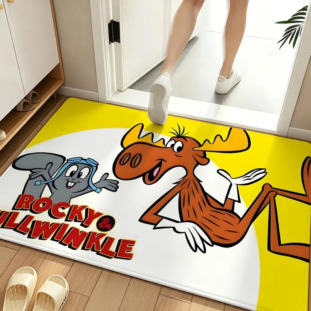 Cartoon R-Rocky & Bullwinkle Floor Mat Soft Flannel Entrance Door Mat Non Slip Absorbent Bathroom Bedroom Floor Rug