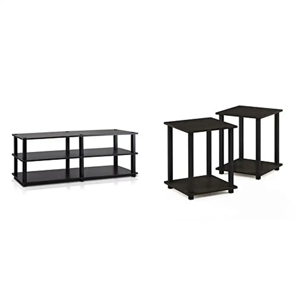 

3-Tier TV Stand and End Tables Set Holds up to 55" TVs Espresso/Black Easy DIY Assembly Sturdy PVC Frames CARB Compliant