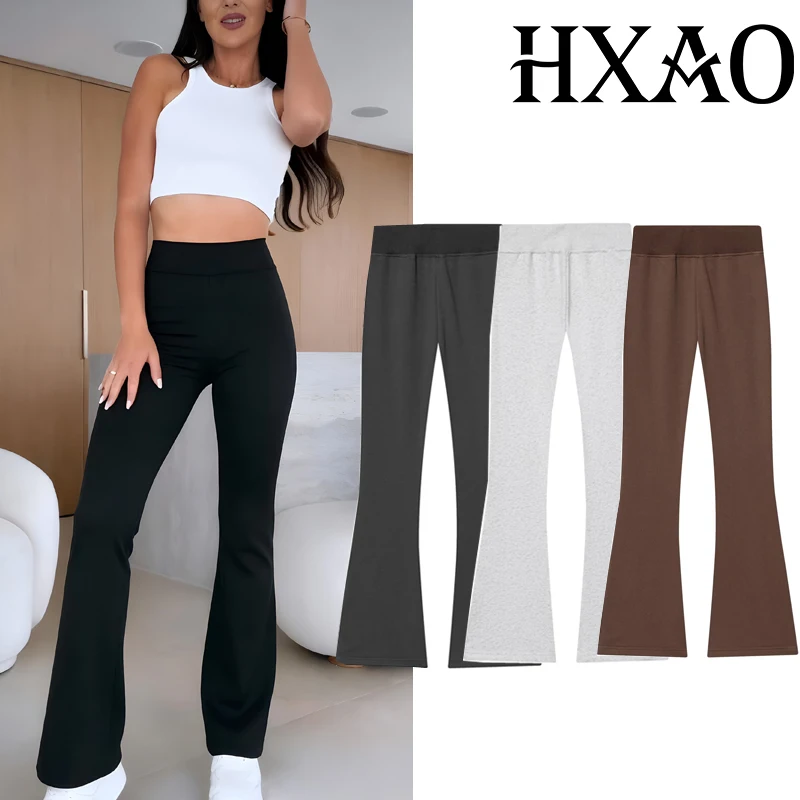 HXAO Damen Sweatshirt-Hose Gemütliche Streetwear Schlaghose Sportliche Schwarze Hose Damen Casual Elastische Taille Braun Grau Schlaghose