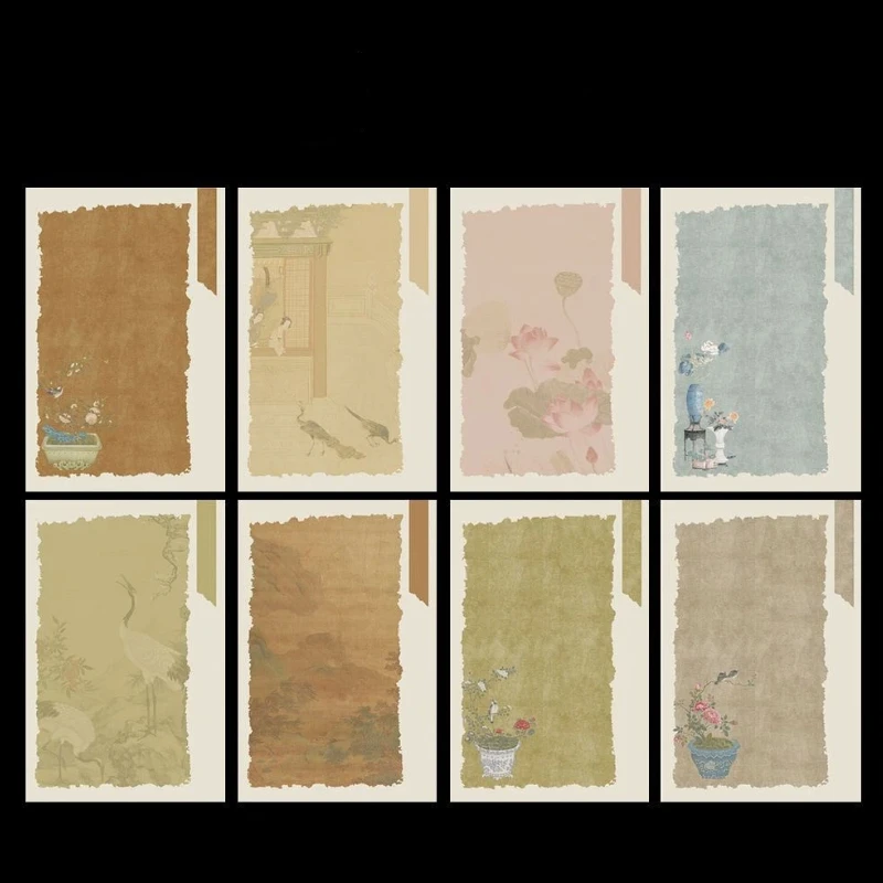 Vintage Printed Xuan Semi-Raw Half Mature Rice Paper for Chinese Brushes Calligraphy Ink Painting Blank Art Writing Stationery