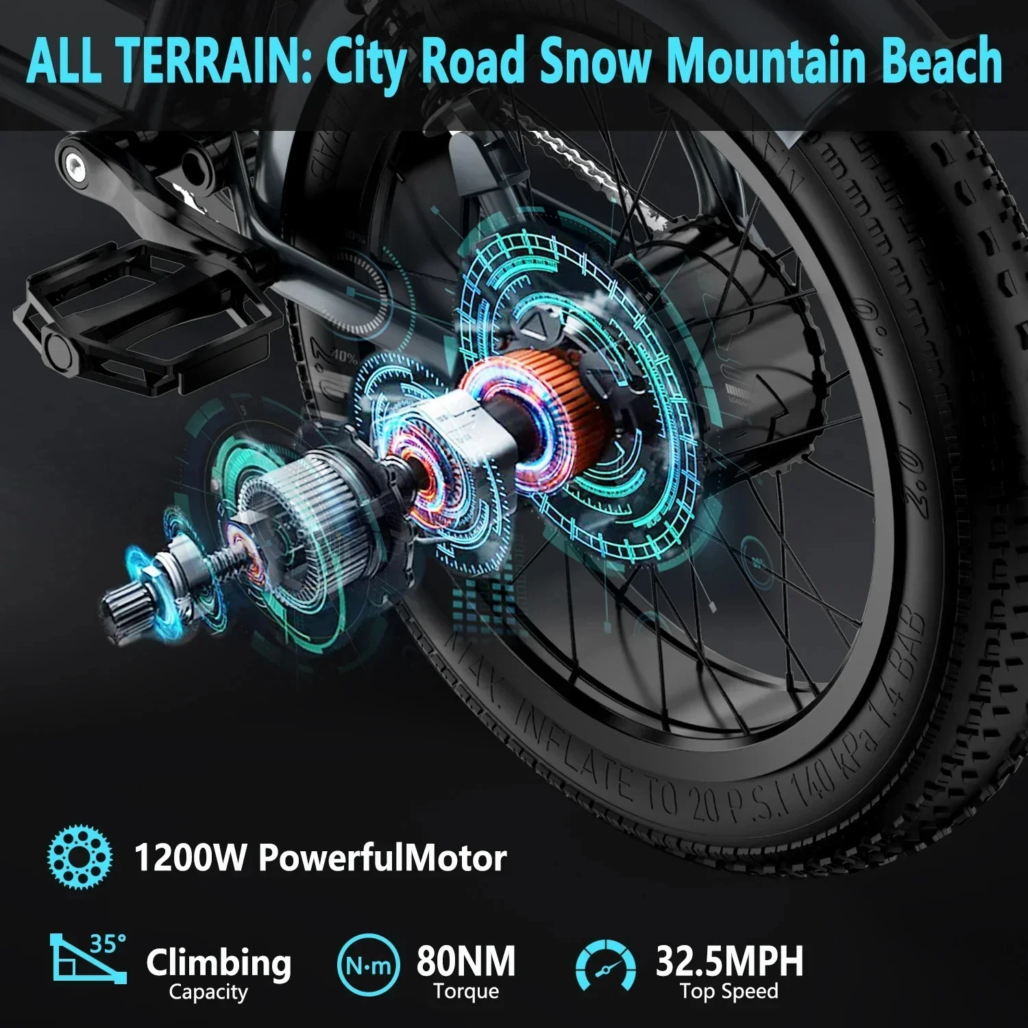 GYL111-ZM21  Motorcycle 1200W Motor  Mountain Bike 48V 20AH Removable Absorption  Tire E Bike