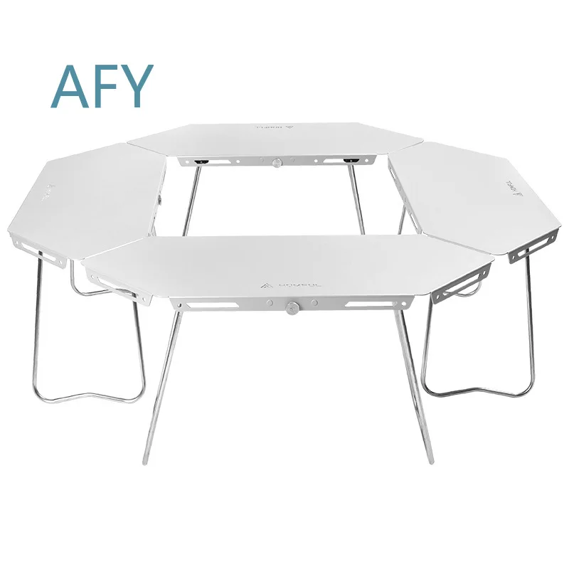 Multi functional Stainless Steel Round Table for Outdoor Barbecue Bonfire Camping Splicing Combination Table for Picnic Patio