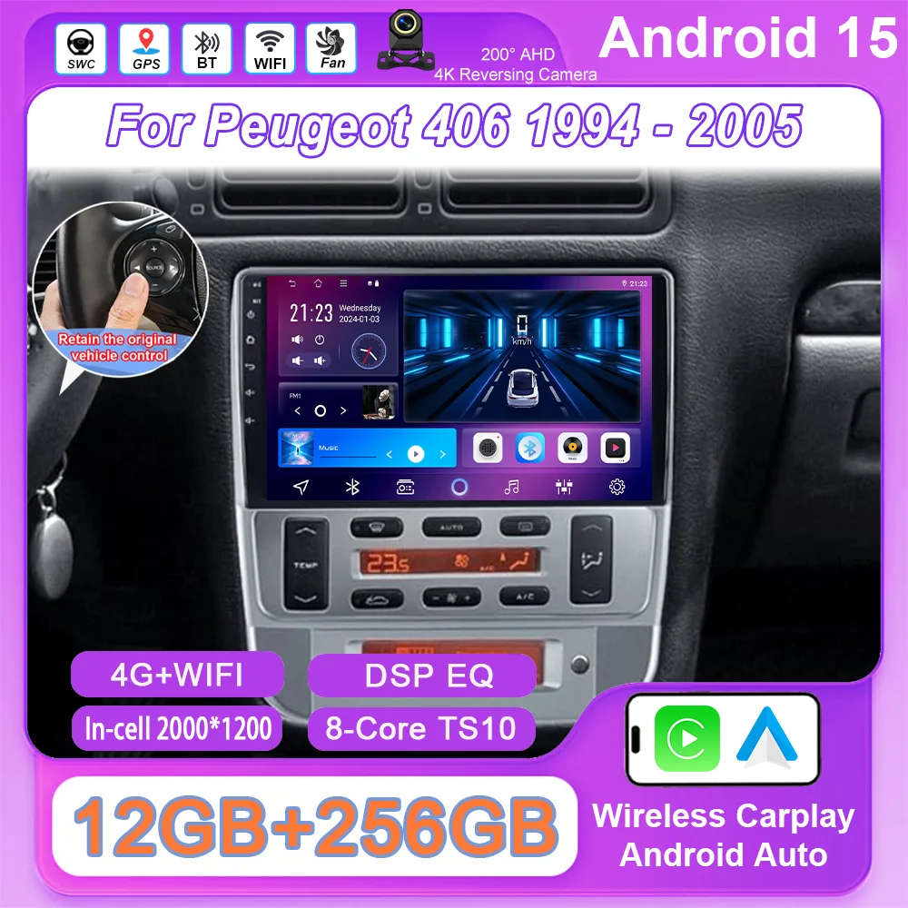 

Android 15 Автомобильный DVD Carplay для Peugeot 406 1994-2005 Авто Радио Стерео GPS Навигация Мультимедийный плеер Головное устройство QLED Экран